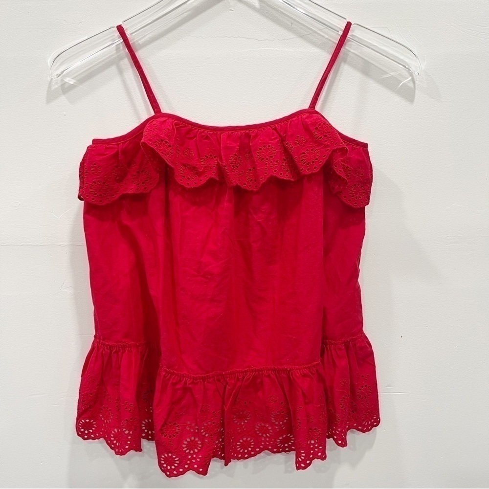 Polo Ralph Lauren Broderie Anglaise Cotton Top Red Size 10